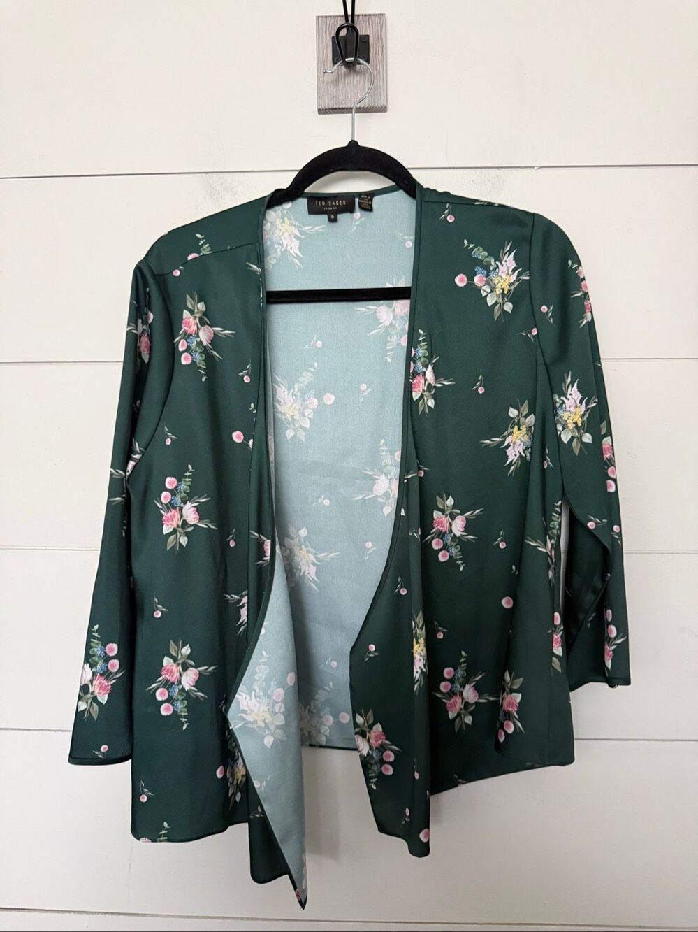 Ted Baker Women’s 3 Green Floral Open Cardigan Blouse